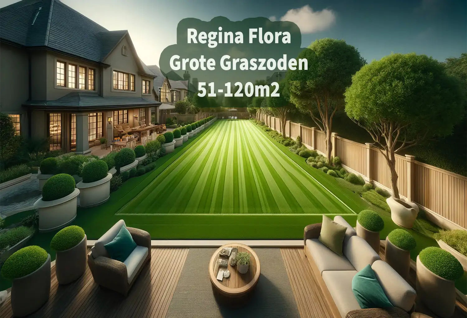 Luxe uitgestrekte tuin met grote graszoden van 51 tot 120m² door Regina Flora