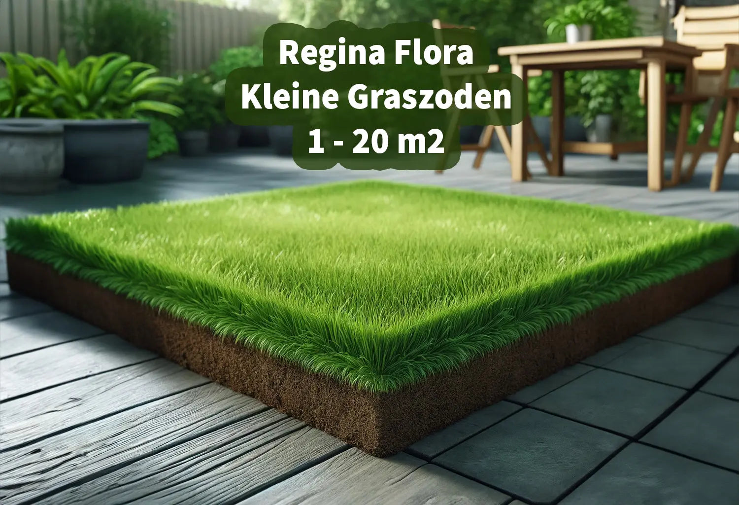 Vers aangelegd klein stukje premium Regina Flora graszoden in zonovergoten tuin