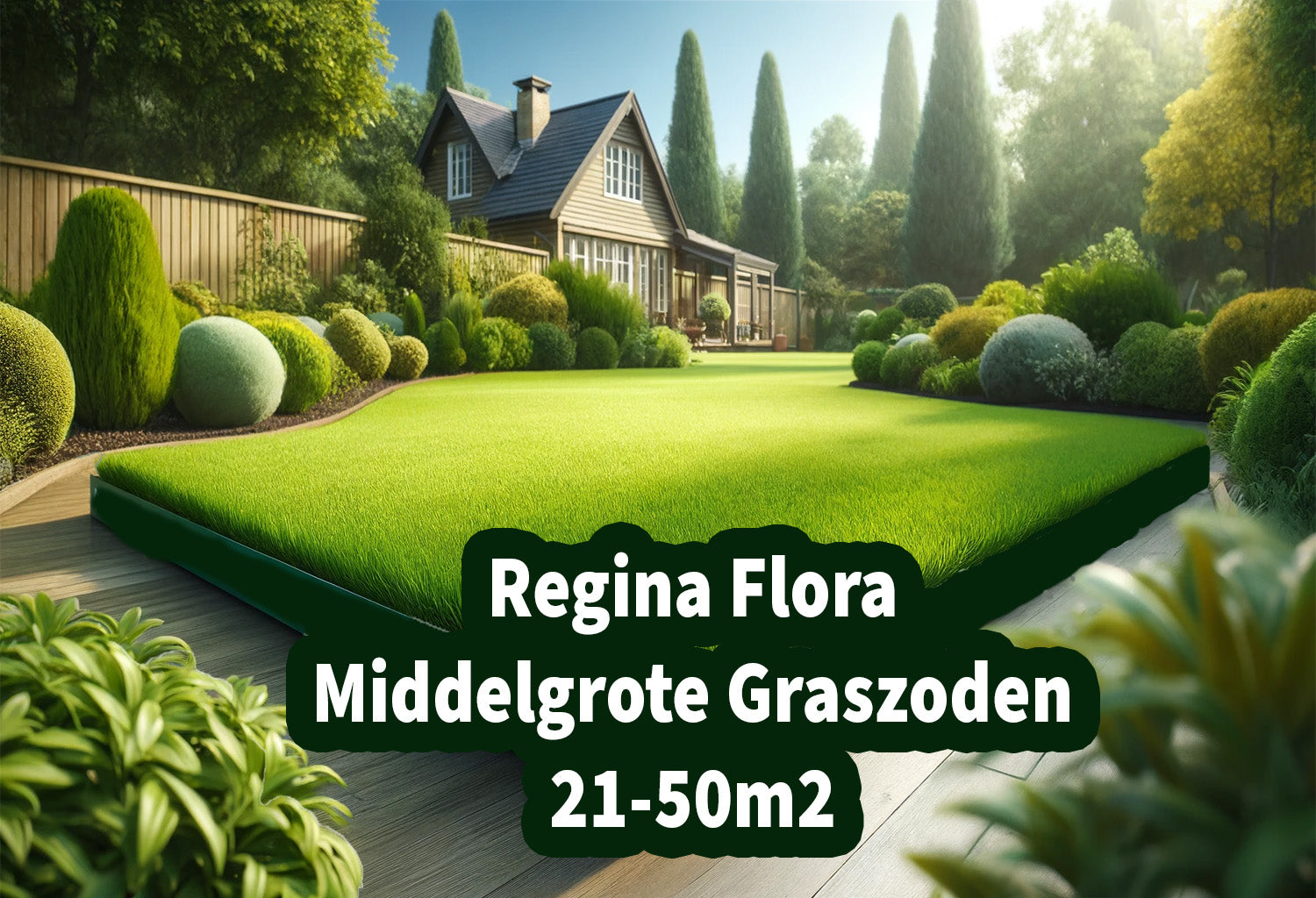 Middelgrote tuin met weelderige Regina Flora graszoden van 21 tot 50m²